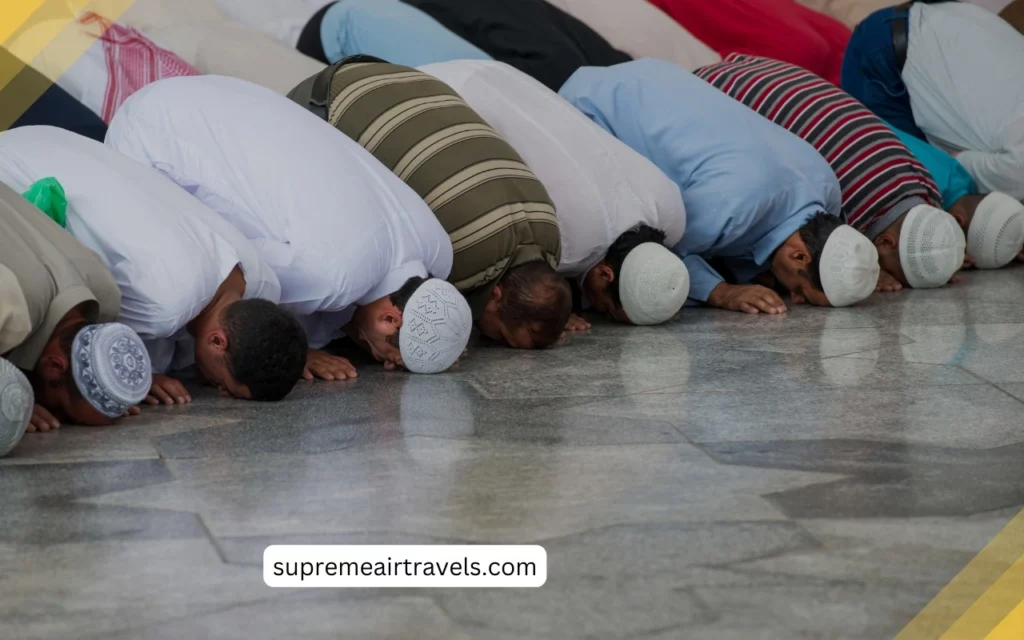 Image of a mosque during Jummah prayer: "Jummah prayer in a mosque"